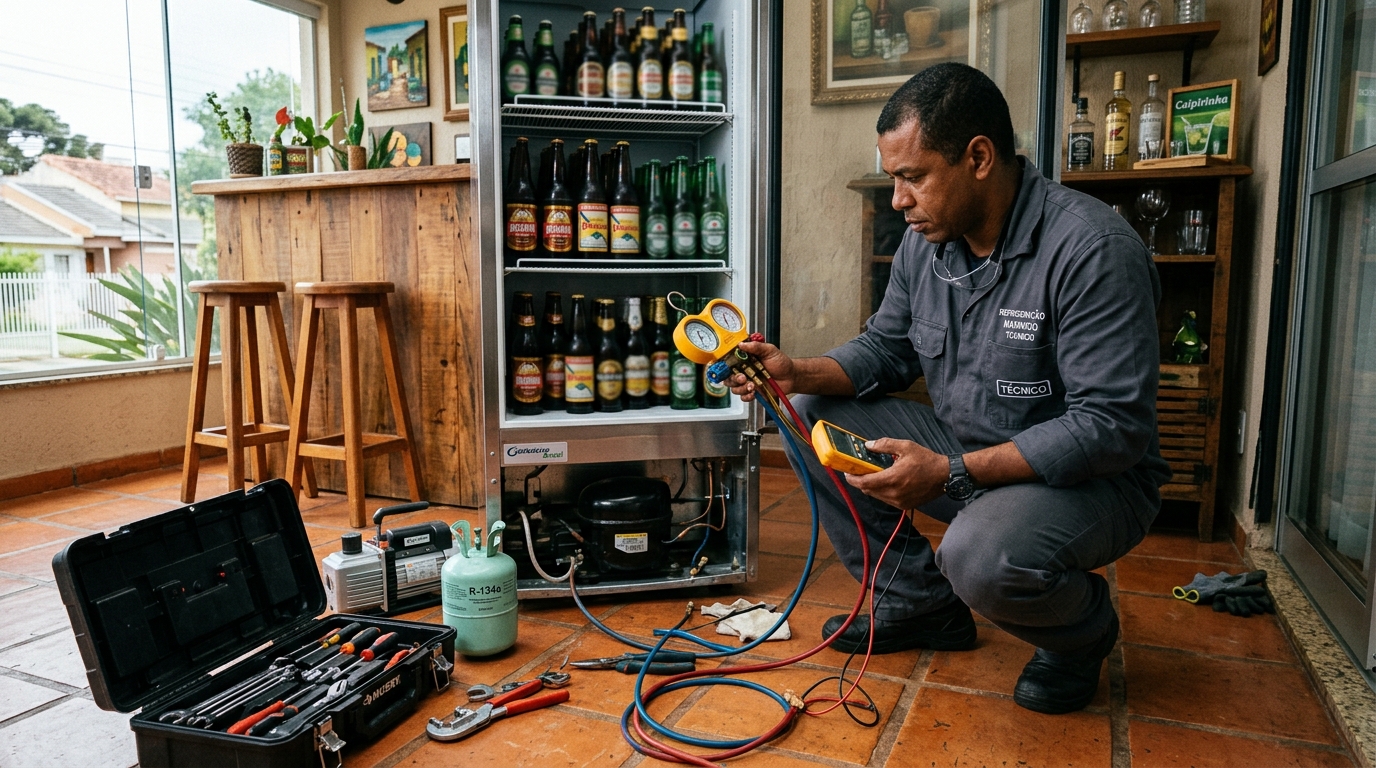 Técnico realizando manutenção de motor de cervejeira em São Bernardo do Campo‑SP