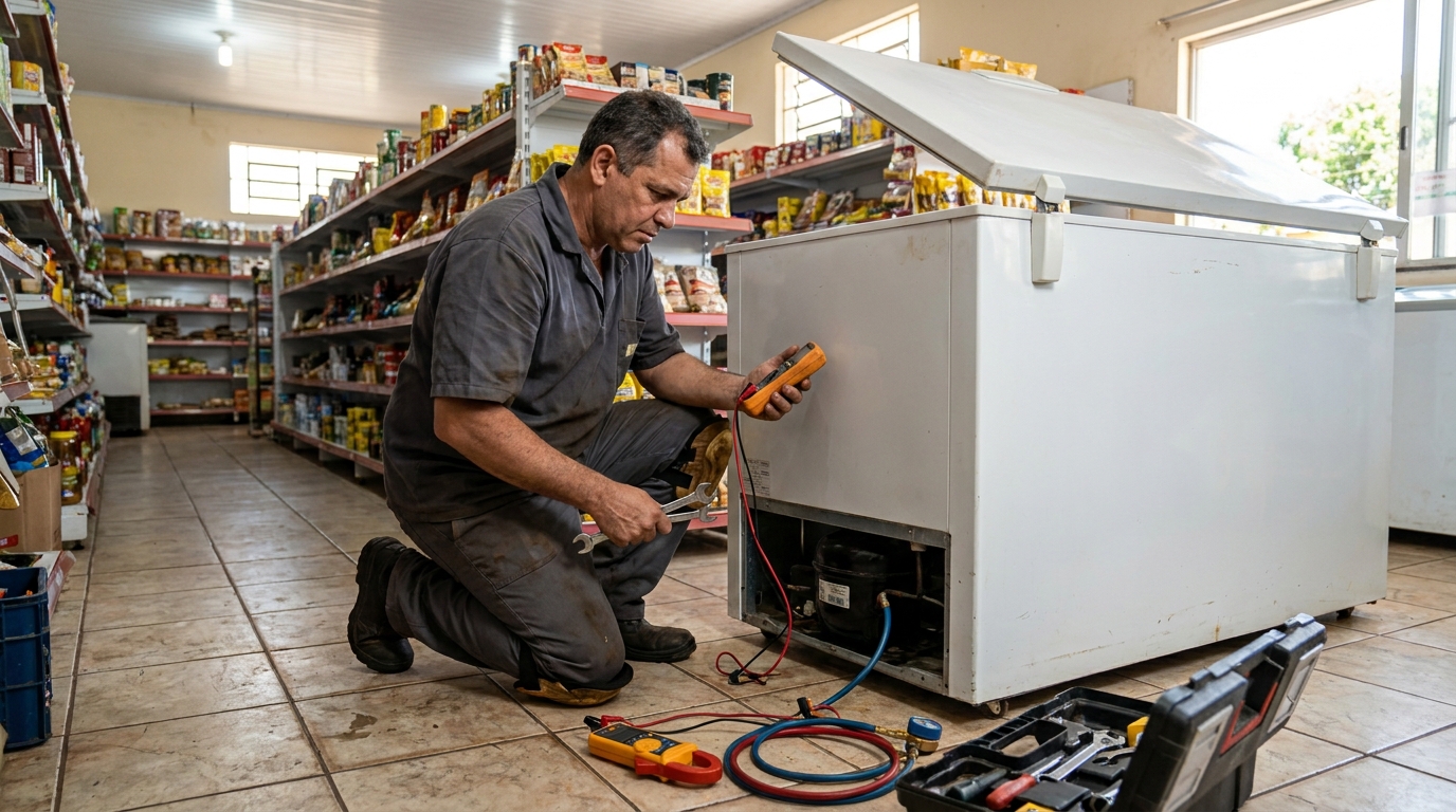 Troca de termostato de freezer em atendimento técnico em São Bernardo do Campo‑SP